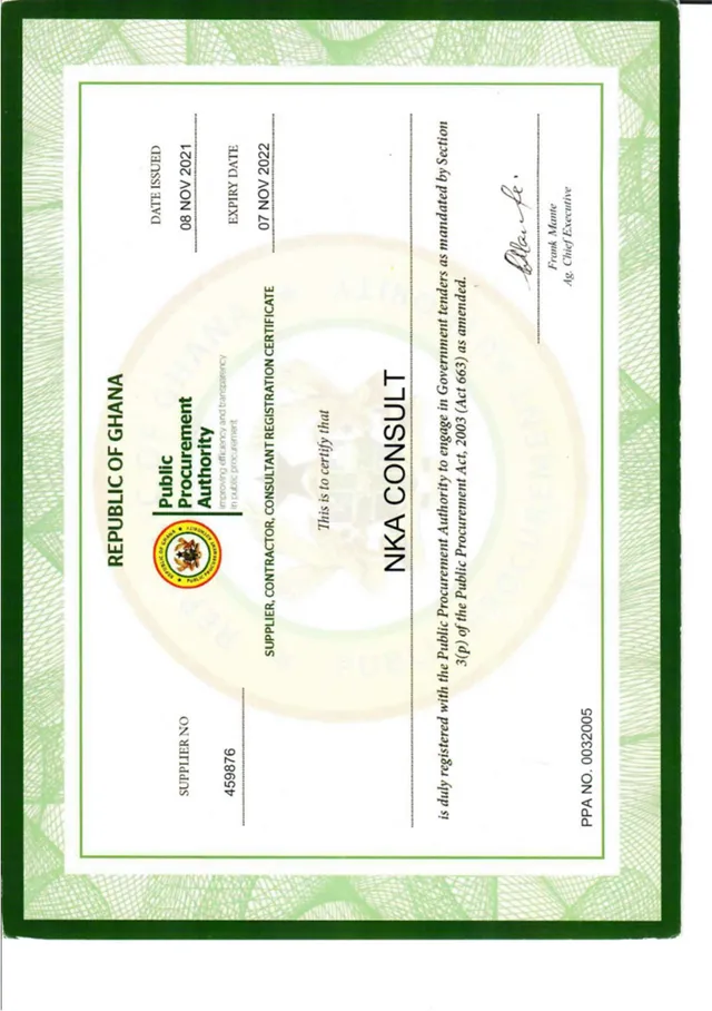 PPA Supplier / Consultant Registration Certificate